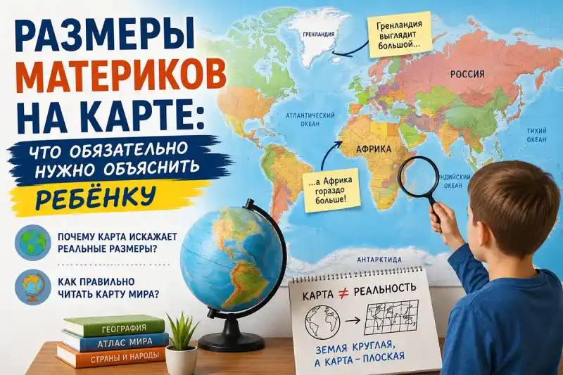 Размеры материков на карте: что обязательно нужно объяснить ребёнку