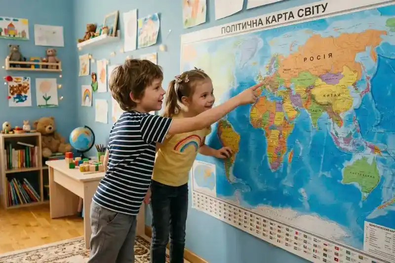 Настінна політична карта світу — незамінний елемент дитячої кімнати