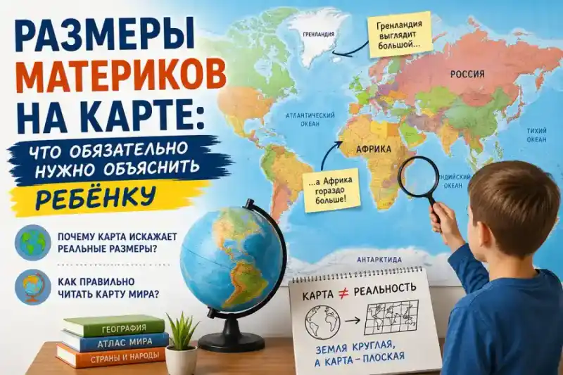 Размеры материков на карте: что обязательно нужно объяснить ребёнку
